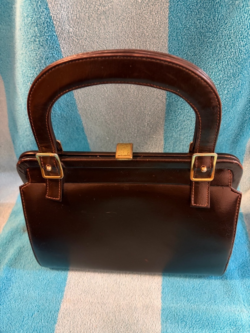 La Belle Dark Brown Leather Satchel with Gold Hardware made in Montreal